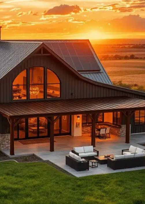 Covered patio on a metal barndominium
